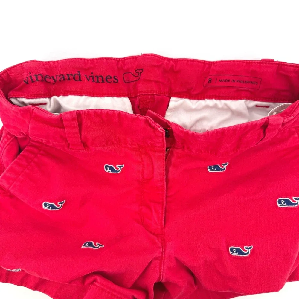 Vineyard Vines Girls Red Blue Whale Embroidered Shorts Size 8 Nautical Preppy